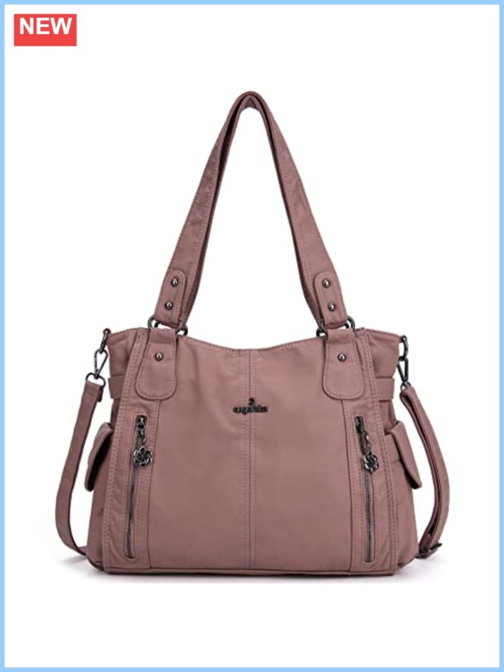 Womens Top Handle Hobo Purse Vegan Leather Wash Technique Shoulder Bag